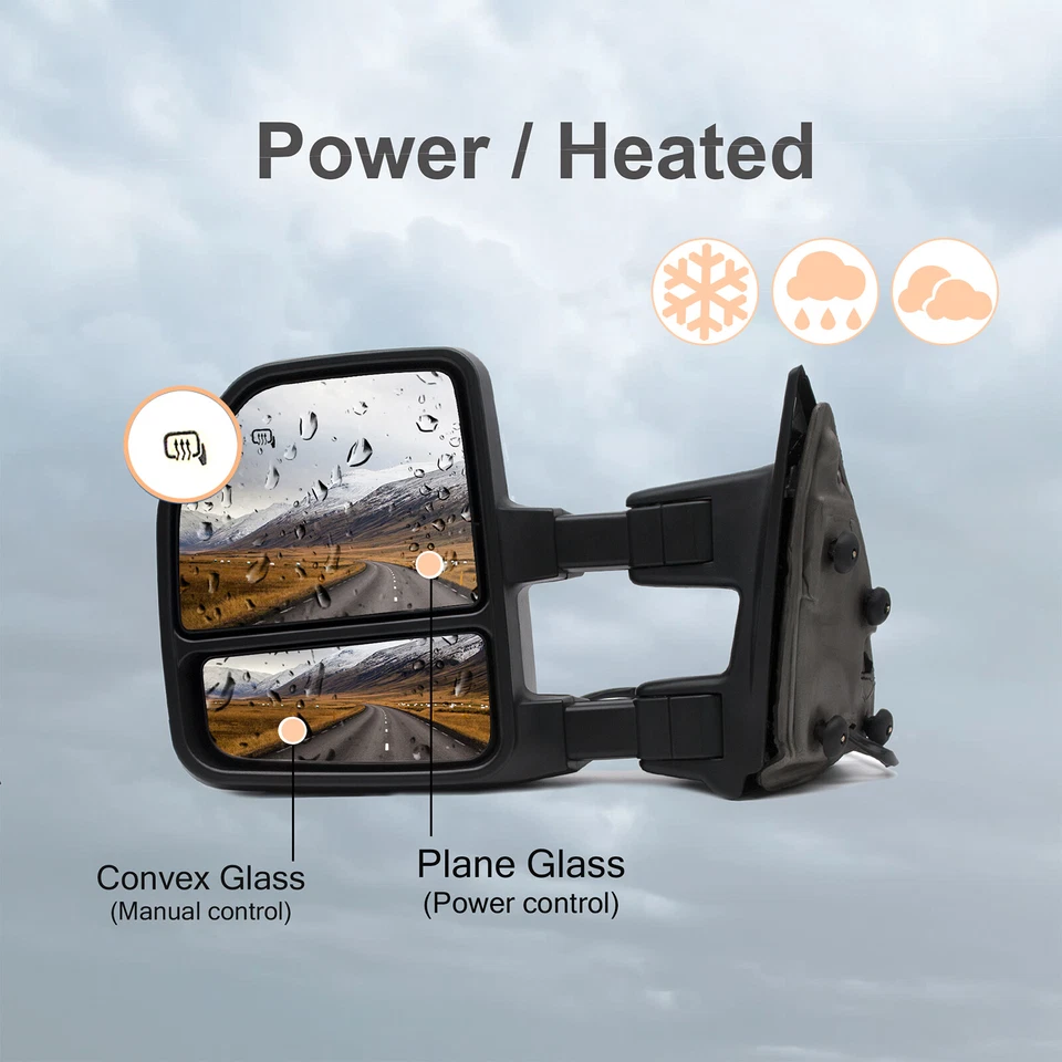 Par de espejos retrovisores de remolque eléctricos para Ford F-250 F-350 F-450 F-550 Super Duty 2002-2011 Foto 3 de 4