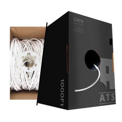 Bulk Cat6 Plenum 1000ft 550 Mhz Cable White Fluke Test Pass