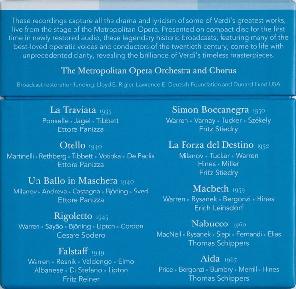 VERDI AT THE MET: LEGENDARY PERFORMANCES 20 CD BOX NEU VERDI,GIUSEPPE SONY - Bild 3 von 4