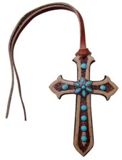 Showman Leather Tie-On Cross w/ Turquoise Stone Flower Concho