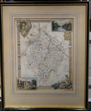 THOMAS MOULE 1837 Colored Map of Warwickshire Framed vgc