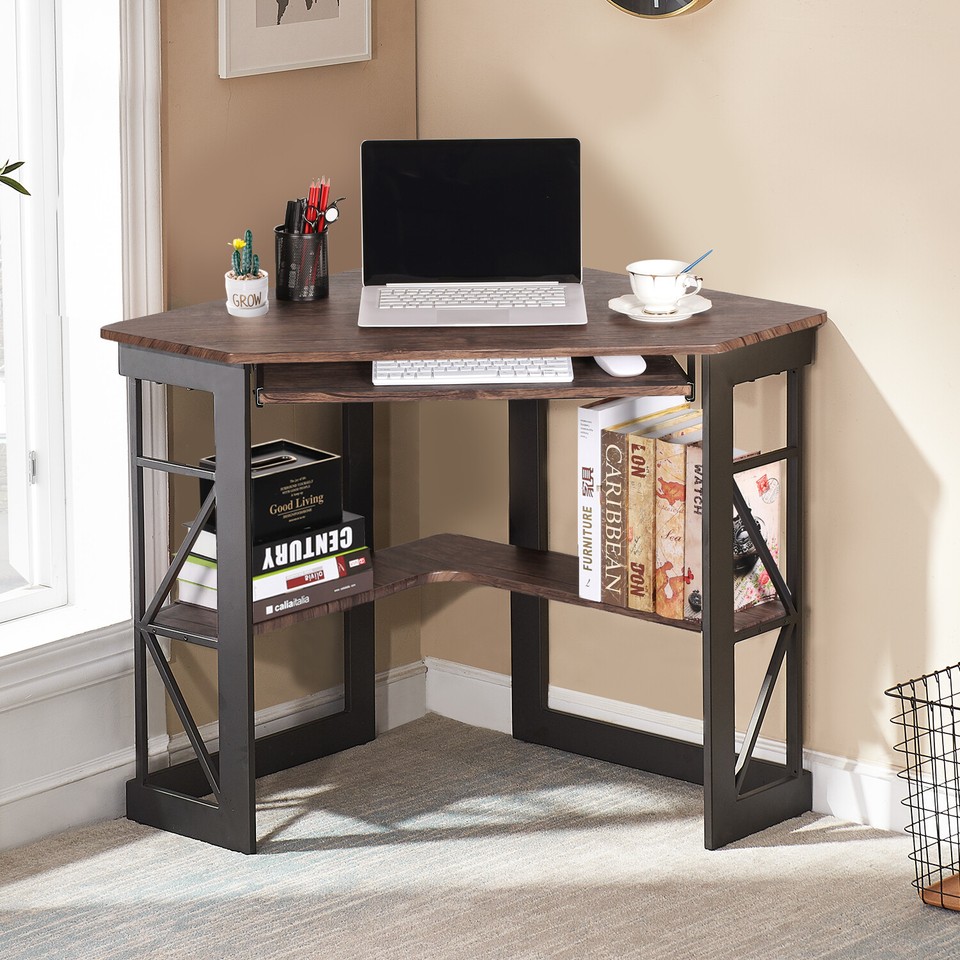 Triangle Corner Computer Desk Small Spaces Home Office Desk Laptop Work ...