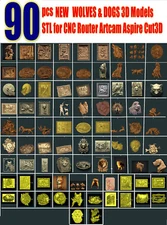 3D stl files relief DOGS WOLF for CNC router cnc machine milling