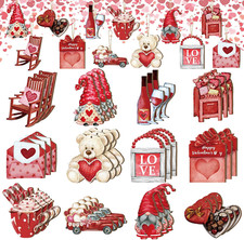 36 Pcs Retro Valentine Wood Ornaments Valentine Tree Ornaments Happy Tree Decora