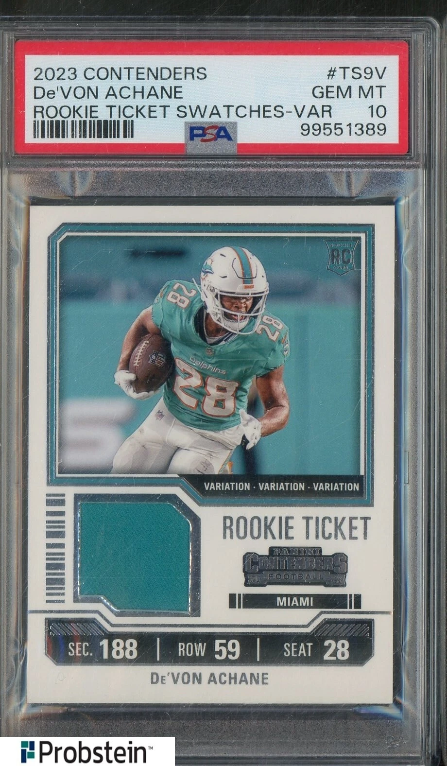 De'Von Achane Panini Contenders Rookie Ticket Swatches #TS9V Variation