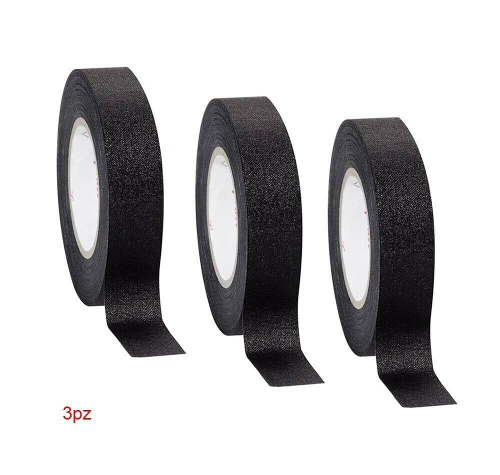 3 ROTOLI NASTRO TELATO ISOLANTE PER CABLAGGIO CAVI ELETTRICI ROTOLO 18MM NERO