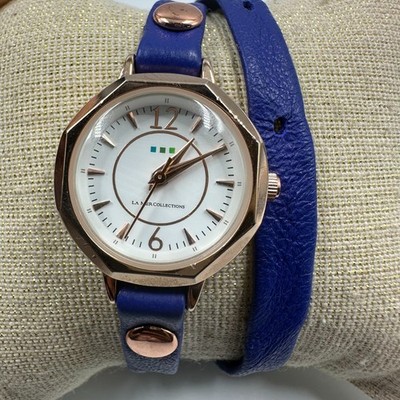 La Mer Collection Watch Rose Gold Tone Blue Wrap Around Band  New Battery