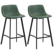 HOMCOM Bar Stools Set of 2, Bar Chairs with Back and Steel Legs, Green