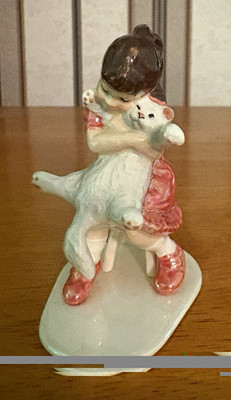 Hagen Renaker Specialty Girl with Cat Red Dress Version Vintage Rare