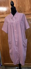 Vintage House Coat Pearl Snap Granny Purple Burgundy Stripe NightGown Duster XL