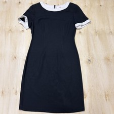 Vintage 90s Dani Max Dress Womens 8 Black White Sheath Short Sleeve Knee Length