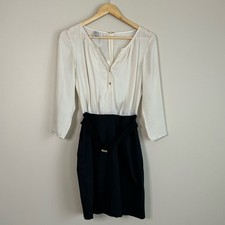 Mango Cream and Black Belted Long Sleeve Business Casual Dress Size 4