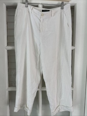 Lauren Ralph Lauren Petite White Linen Wide Leg Pants Resort Beach Boat Size 10P