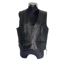 Vintage 90s Wilsons Open Road Men's Black Leather Biker Vest Embossed Eagle L