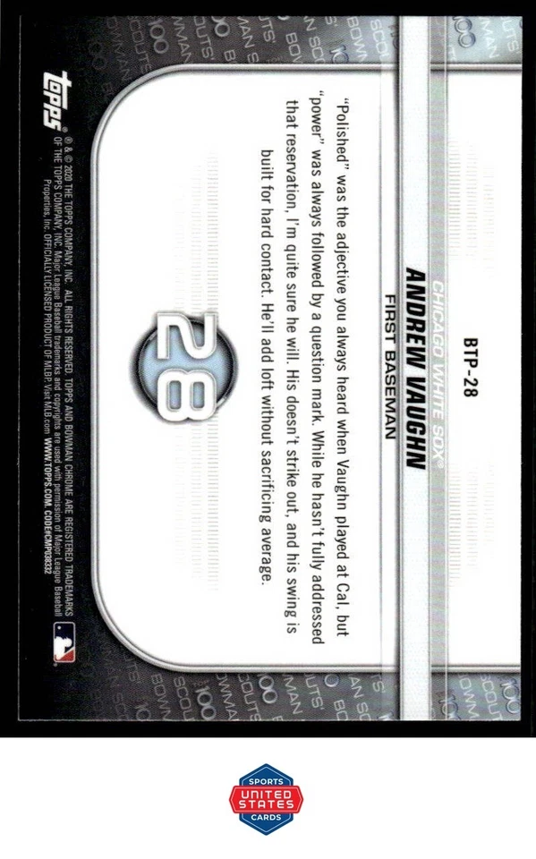 2020 Bowman #BTP-28 Andrew Vaughn Chrome Bowman Scouts Top 100 - Image 2 of 2