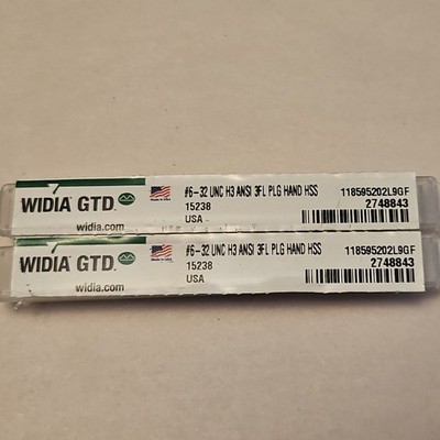 Widia Straight Flute Tap: #6-32 UNC, 3 Flute, Plug Chamfer, 2B Class HSS LOT1027