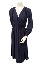 Uniqlo Women’s Navy Wrap Dress Size S Long Sleeve Midi Rayon Tie Waist