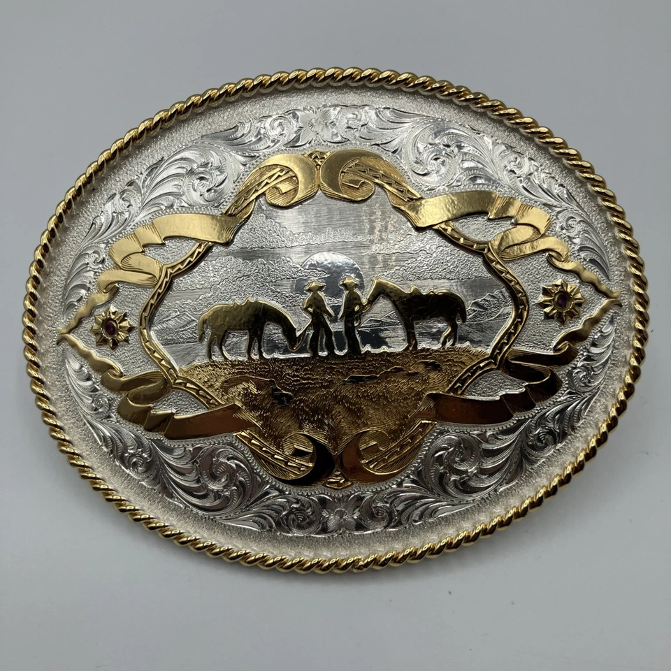 Montana Silversmiths Rosebud Legacy Buckle with Cowboys & Horses - Image 4 of 4