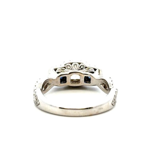 NEIL LANE 14KT WHITE GOLD DIAMOND & SAPPHIRE THREE STONE RING .88CT SIZE 6.75 - Picture 6 of 8