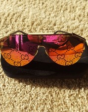 GUCCI Running Pink GG Logo Shield Sunglasses With Case 475