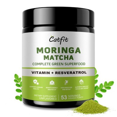 Catfit Matcha Powder with Moringa Green Tea and Resveratrol 4-in-1 Superfood ...