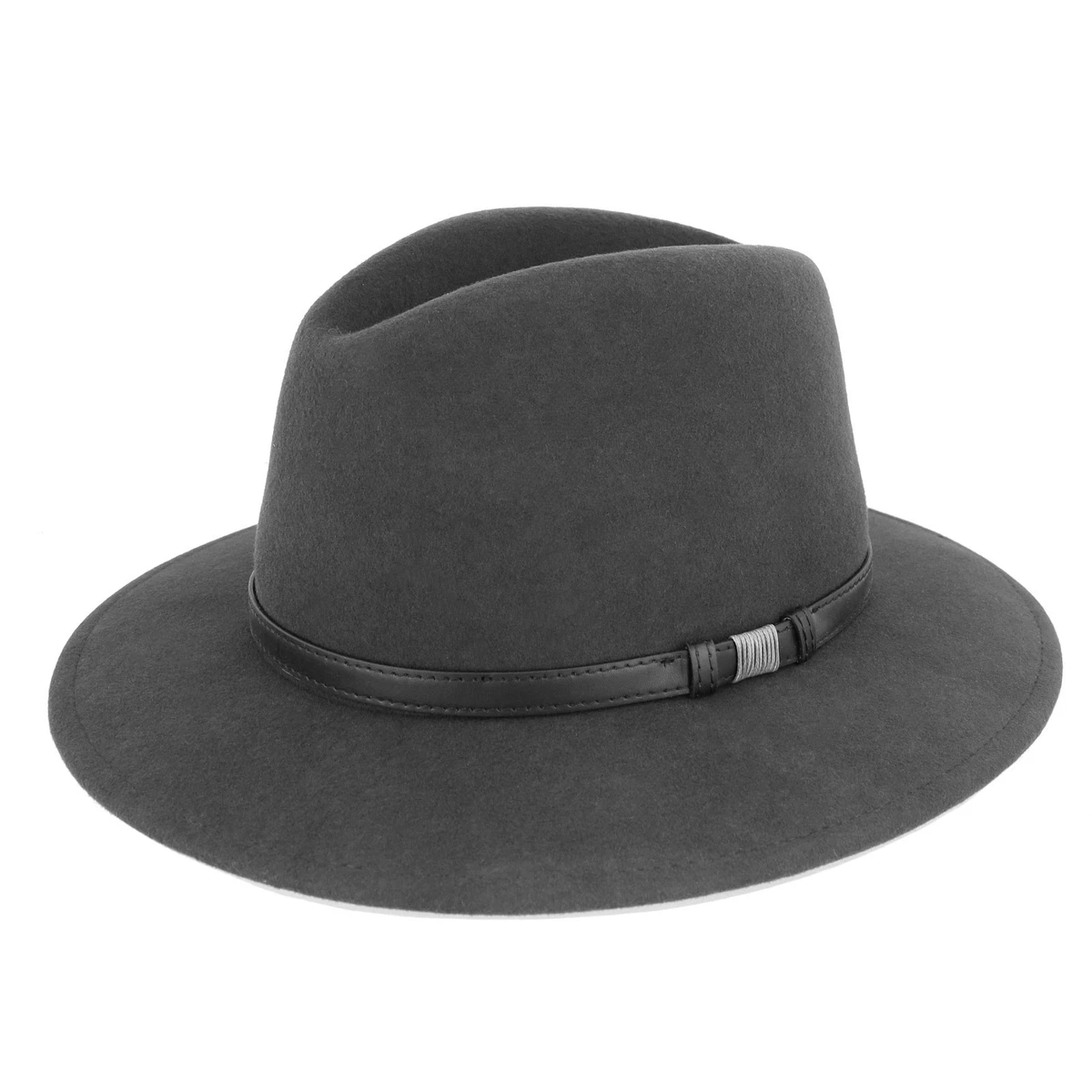 Fedora de lana gris con tamaño de banda negra y ajustador oculto