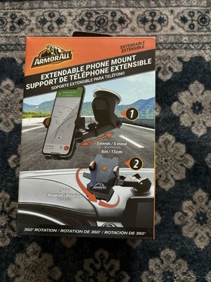 Armor All Extendable Phone Holder 360° Rotation Suction Cup 6in Arm Universal