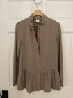 Cabi Womens S Beige Tan Fill Zip Ruffle Hem Jacket Blazer Soft Pockets Feminine