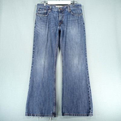 Vintage Levis 527 Jeans Herren W34 L30 Blau Baumwolle Low Bootcut Distressed Denim Hose