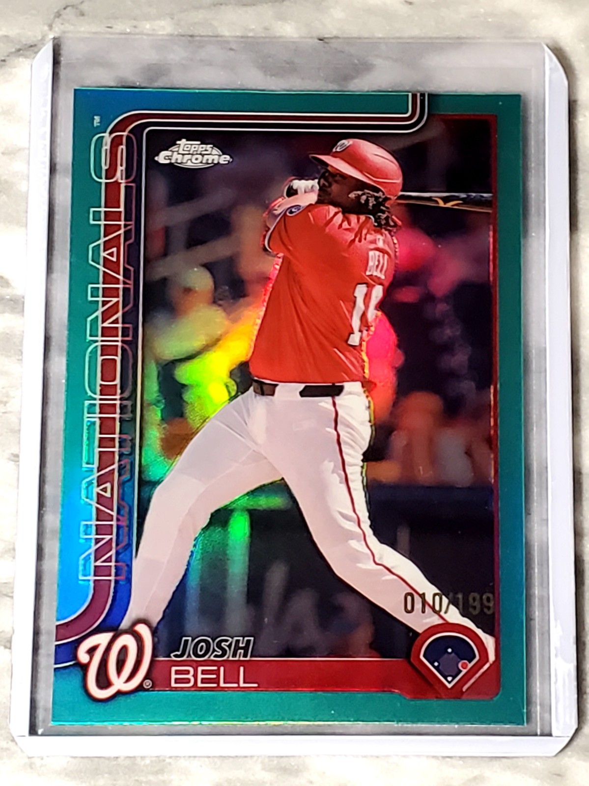 Josh Bell 2025 Topps Chrome Aqua Refractor 010/199 #263 Washington Nationals