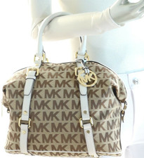 Michael Kors Bedford Medium Logo Jacquard Satchel Bag Beige Vanilla NWT 368.00