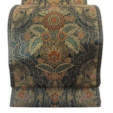 Japanese Silk Fukuro obi Grayish green Grass and flowers Geometry Foil 2069519