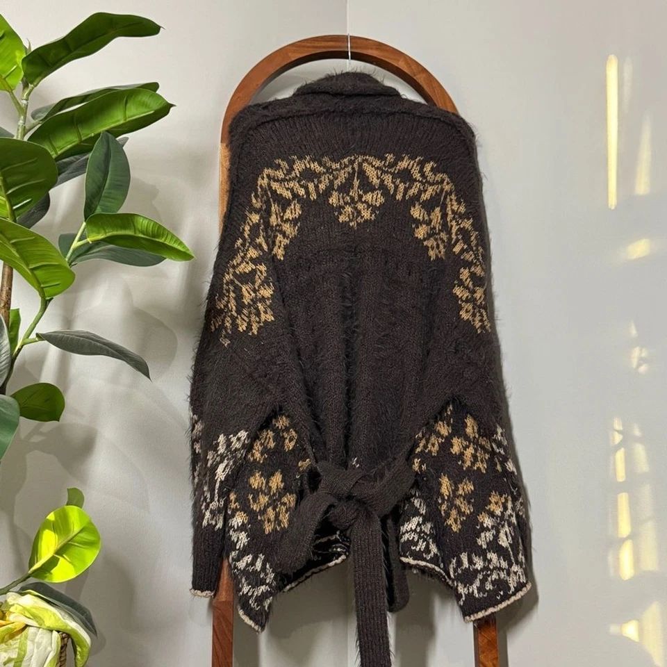 Suéter Cárdigan Free People PEQUEÑO Grande Marrón Mezcla de Cable Difuso Cinturón Foto 3 de 4