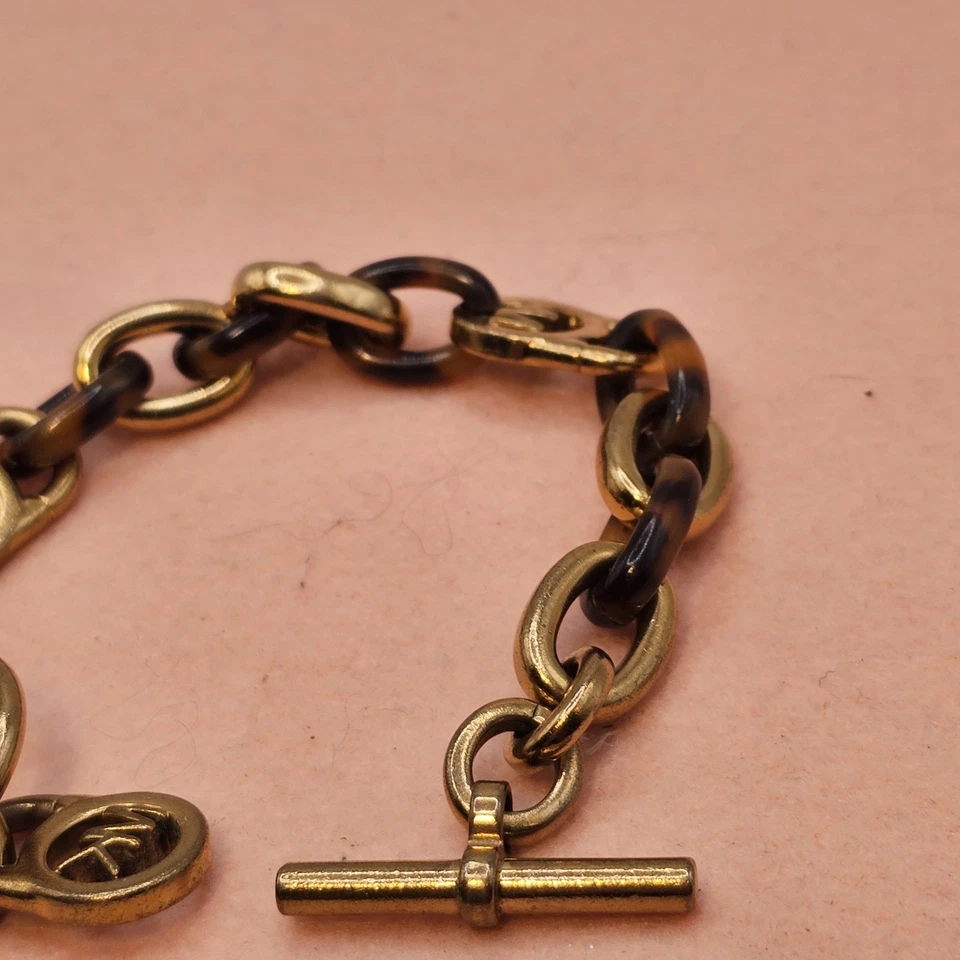 PULSERA MICHAEL KORS Marrón Tortuga Cadena Eslabón CANDADO LOGOTIPO MK TONO DORADO  Foto 3 de 4