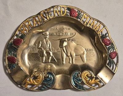 Paul Bunyan And Babe Blue Ox Brainerd Minnesota Vtg Metal Ashtray AS IS Japan 