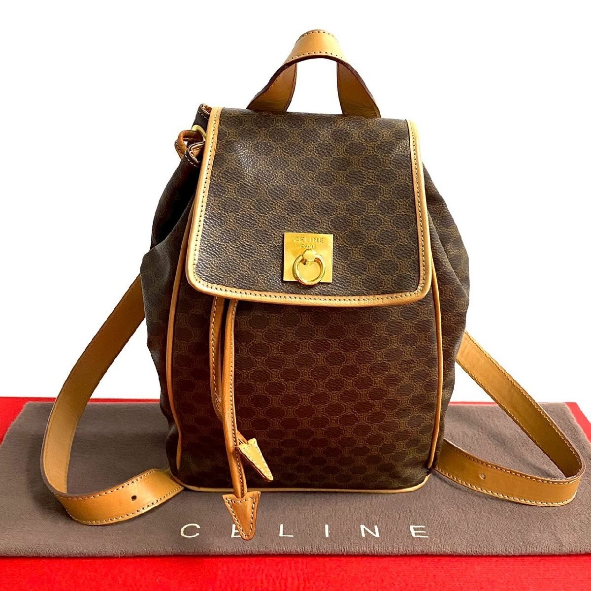 CELINE Macadam Blazon Trionf Pattern Leather Back… - image 1