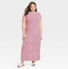 A New Day Women’s Red And White Striped Short Sleeve Maxi Dress Plus Size 4X