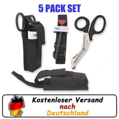 5 PACK One Hand Tourniquet Kit Application First Aid Trauma Shears Molle Pouch