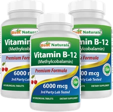 3 Pack Best Naturals vitamin b-12 6000 mcg 60 Tablets 