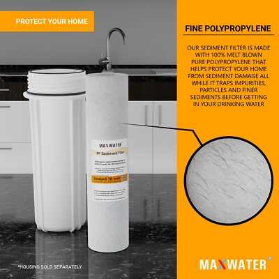 Max Water 10 X 2.5 Inch PP Sediment Water Filter – 1 Or 5 Micron For Whole House & Reverse Osmosis