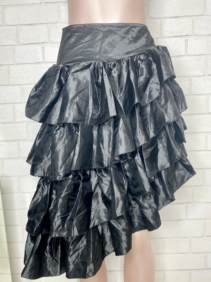 Falda Disfraz Pirata Burlesque Española Bailarina Salsa Volantes Satén Negra Mujer’s L Foto 2 de 4