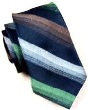 Neck Tie VTG 60s Brown Green Ivory Textured Stripe Skinny Silk Tie 52" x 2"