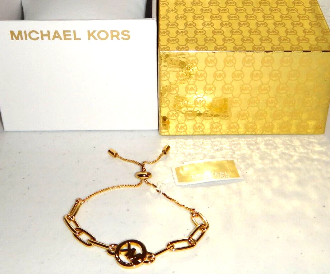 Bracciale MICHAEL KORS MK Logo Charm Oro Giallo Ottone Catena MKJ7746710 + SCATOLA MK