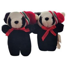 LOT OF 2 BLACK PLUSH CHRISTMAS BEARS WITH SANTA HATS CUTE ONLY USED FOR DECOR