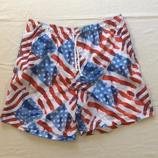 Islander Red Blue Flag Print Beach Mesh Lined Swim Shorts Trunks Men's Large L