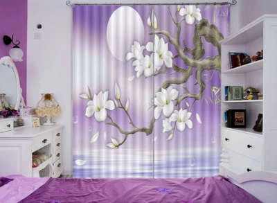 Violet Nuit Orchidée 3D Rideau Blockout Photo Impression Rideaux Draper Tissu Fe - Photo 1/4