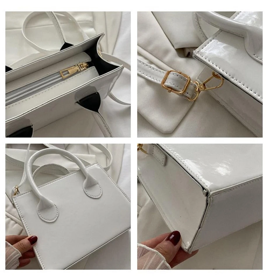 Bolso de mano de charol brillante bolso sin asas mini bolso de hombro cartera de noche para... Foto 3 de 4