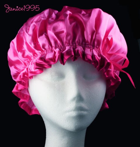 MIRATE Quality Lined Waterproof Satin Shower Cap ALL PINK TRIM AND LINING  - Afbeelding 1 van 3