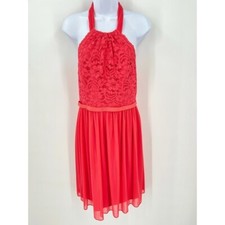 Davids Bridal Halter Dress Lace Top Guava Size 8 Lace Top Knee Length Prom