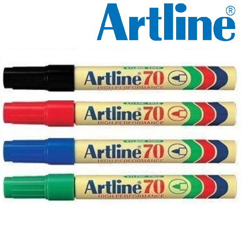 4 x Artline 70 Permanent Marker Bullet Tip 1.5mm Black Blue Red Green
